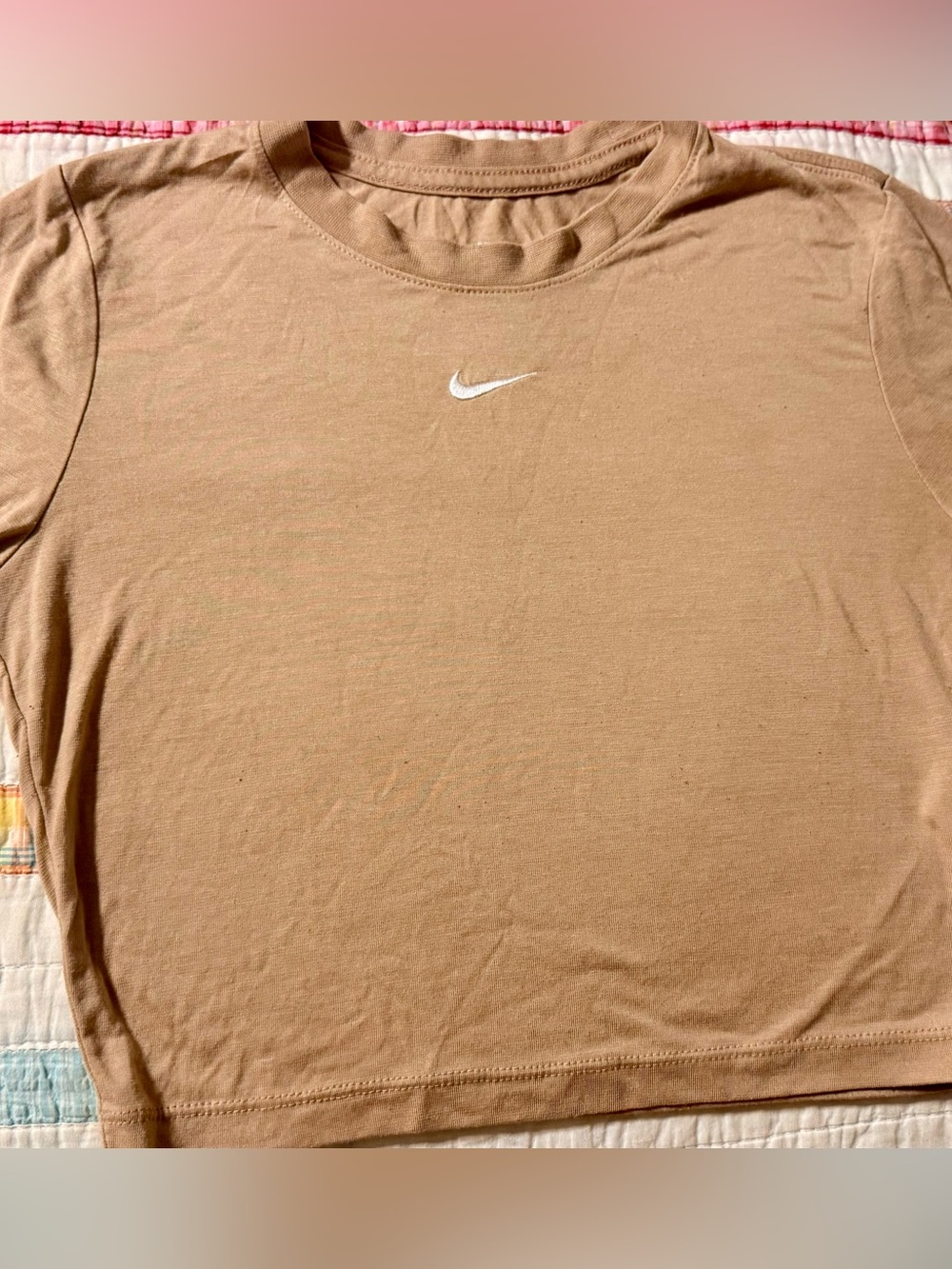 Nike Tan Crop Top with White Swoosh